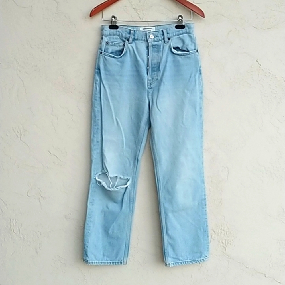 REFORMATION JEANS High Rise Straight Leg Jeans In Tahoe Destroyed Wash Size 27